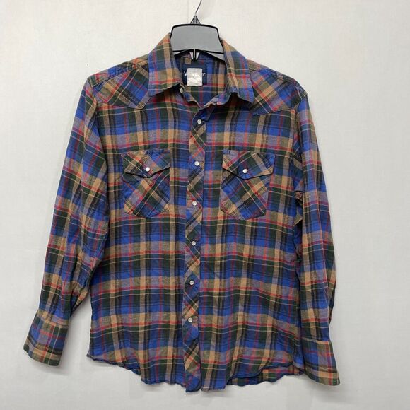 Vintage Wrangler Men Western Button Snap Shirt Top Size Medium Plaid B331 -5 - Picture 1 of 15